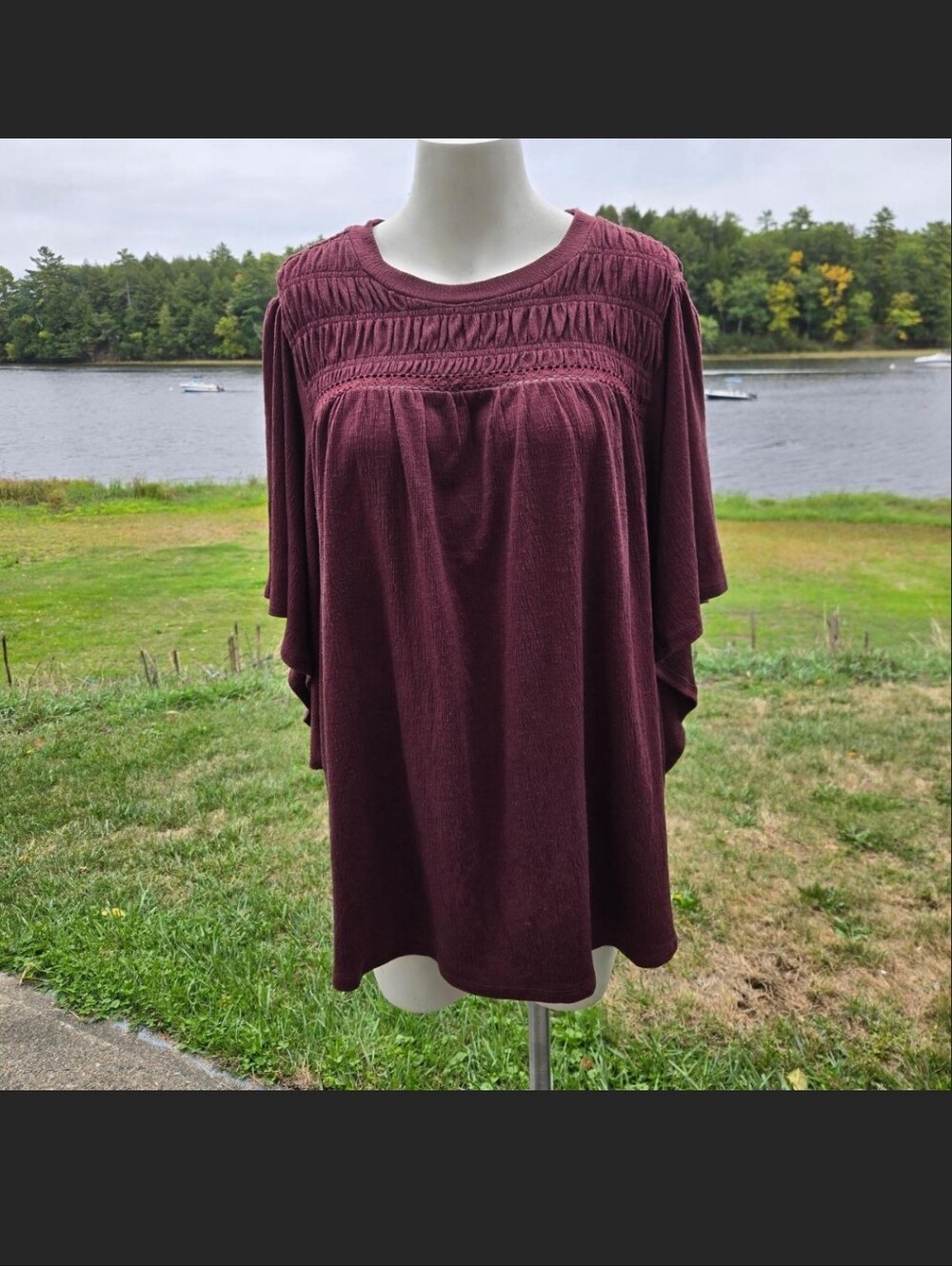 Torrid Burgundy Smocked Flutter Sleeve Boho Top Size 2 XL